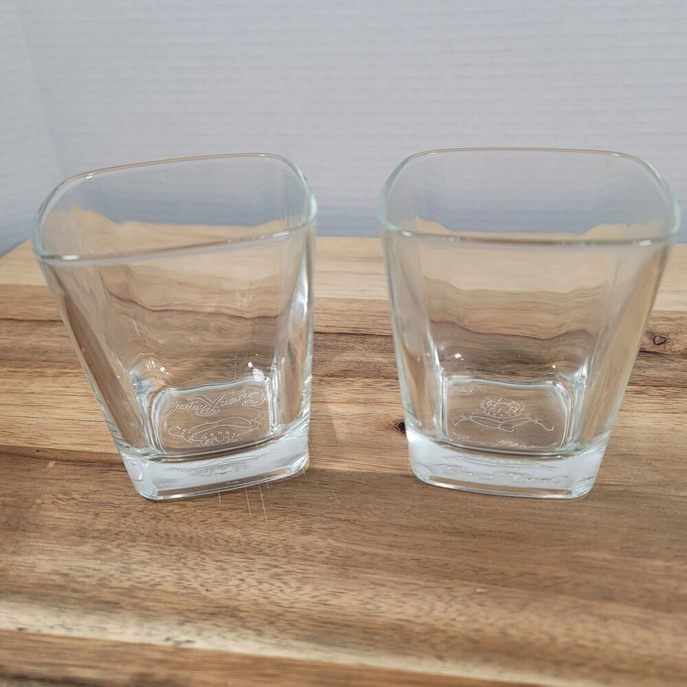 Vintage Crown Royal Square Whiskey Clear Glass Tumbler 8 oz set of 2 READ